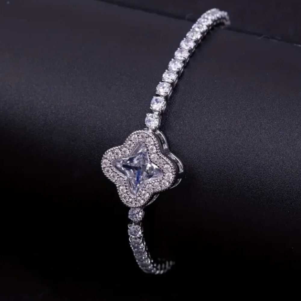 Silver Diamond Clover Bracelet